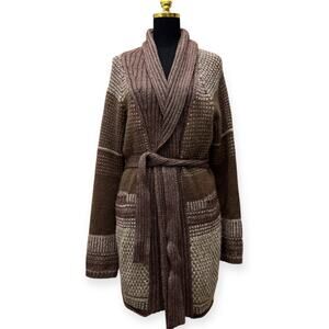 Escada Sport Belted Knit Cardigan Coat Brown Taupe Long Sleeve Women’s XL